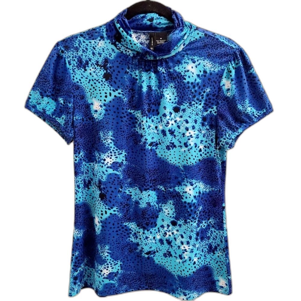 New Directions Blue Cowl Neck Polyester Stretch Pullover Top, Size L